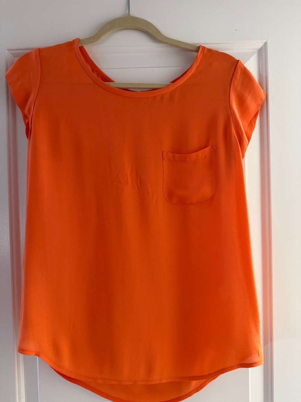 Orange Silk Short-Sleeve Pocket Top